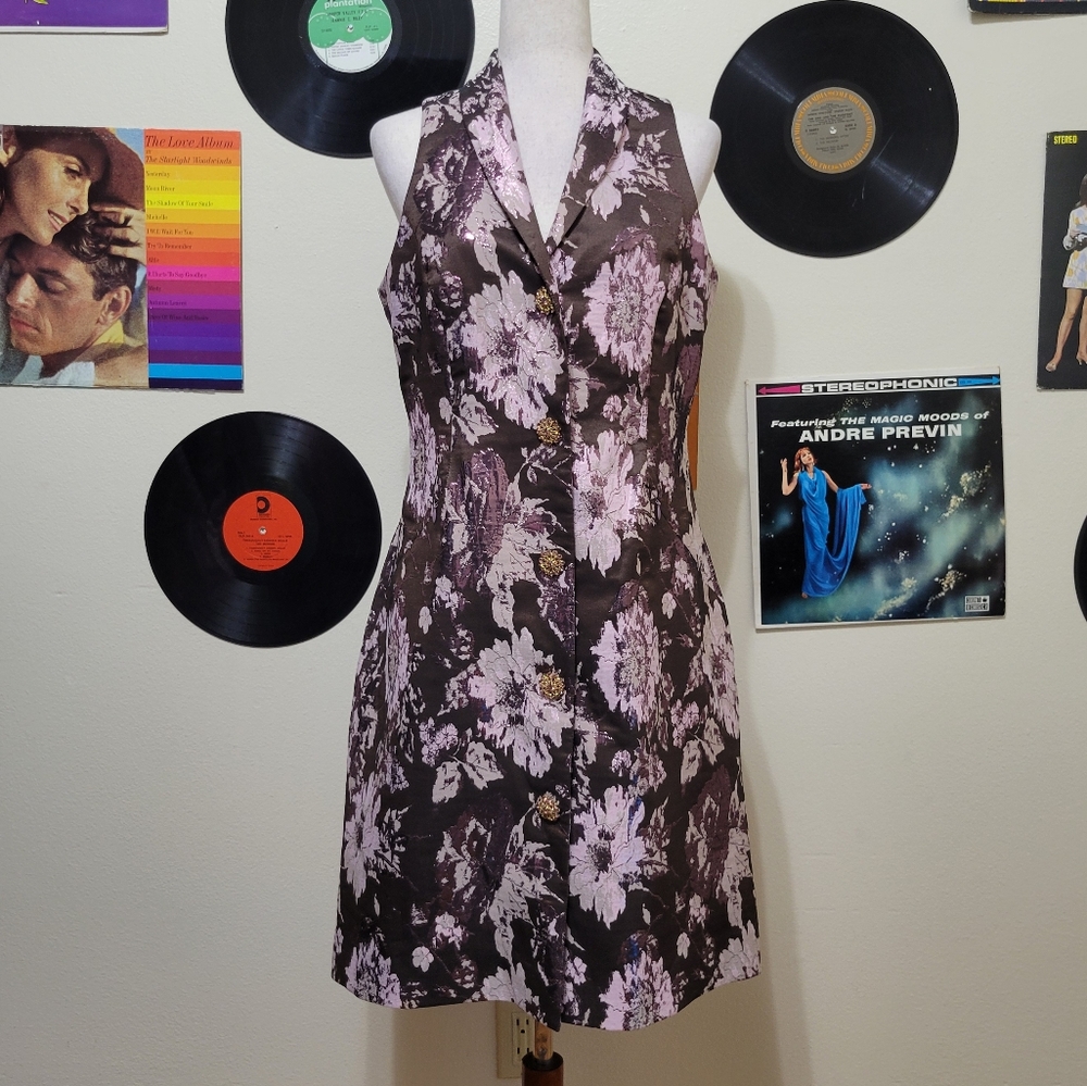 Etcetera | Sleeveless Button-Up Purple Jacquard Jacket Dress